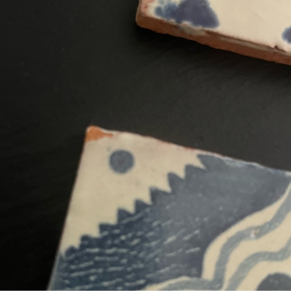 Mexican Hand Painted Terra-Cotta Talavera Vintage Tiles Set of 4 - Picture 7 of 16